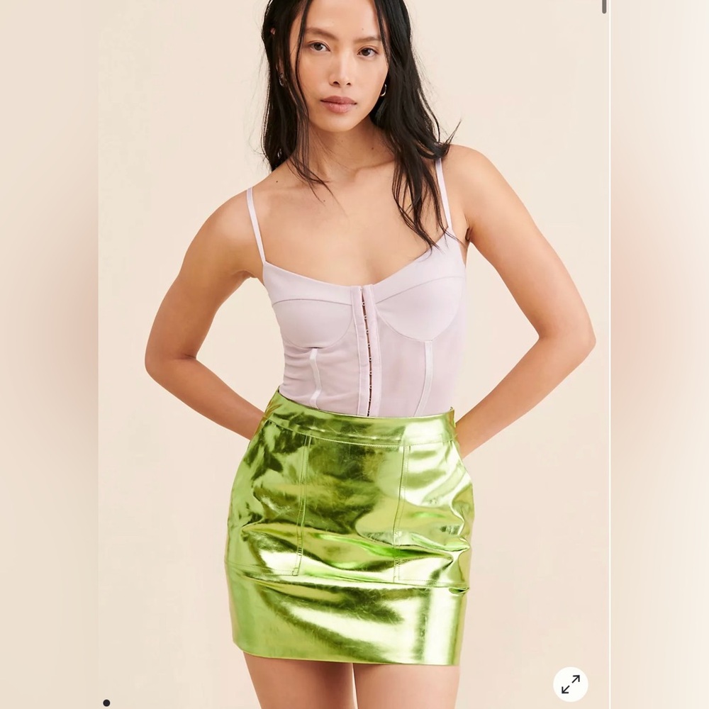 NWOT 4th+Reckless S Kiki Green Metallic Skirt